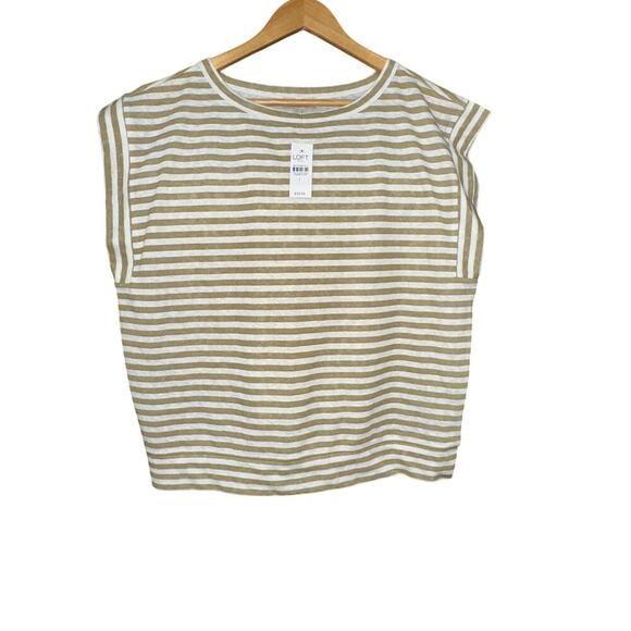 LOFT Lot of 2 pullover tops Pink Tan white Stripe L NWT Casual Boxy lightweight - Picture 9 of 16
